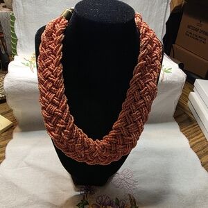 Elegant Vintage Braided Sea Beaded Necklace in Coral